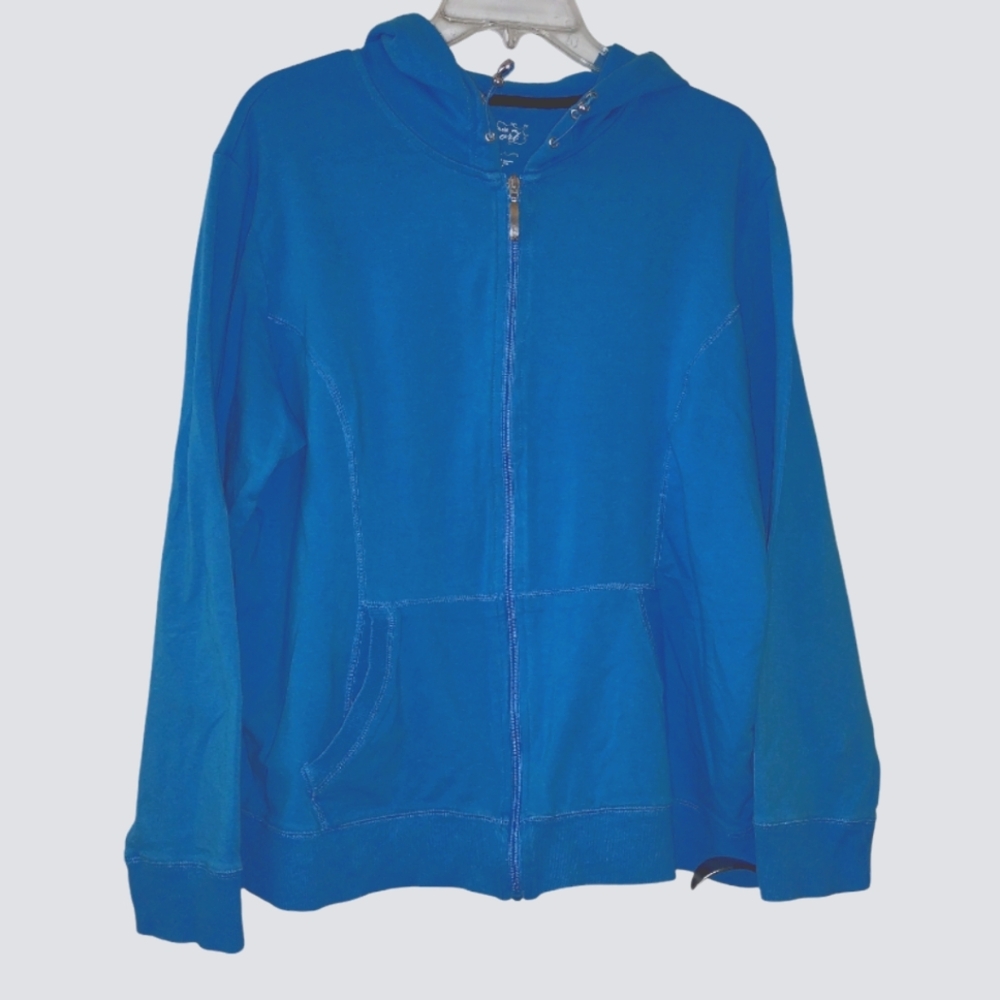 Style & Co Sport Oversized Cotton Blue Long Sleeve Full Zip Up Hoodie XL